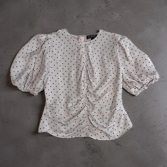 J. Crew Tops - J. Crew Cream Polka Dot Puff Sleeve Blouse